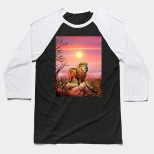 Lion king a wild animal. Sunset Wild African lion in nature. Retro style. Realistic Oil painting illustration. Wildlife Hand Drawing poster Baseball T-Shirt